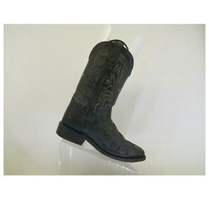 TONY LAMA Black Leather Cross Cowboy Western Boots